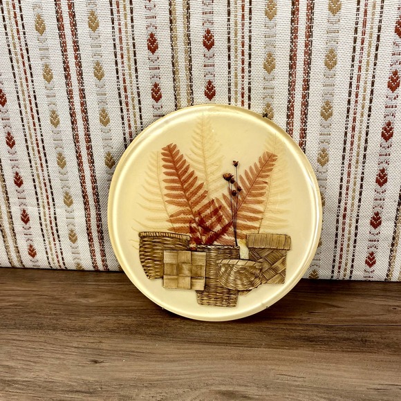 Vintage Lucite / Resin Wall Hanging Trivet with Dried Flowers and Woven Basket - Picture 1 of 10
